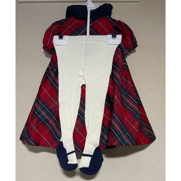 Max Studio Kids Plaid Red Tartan Dress White Tights Set Girls Infant 3-6 Months - Picture 2 of 6